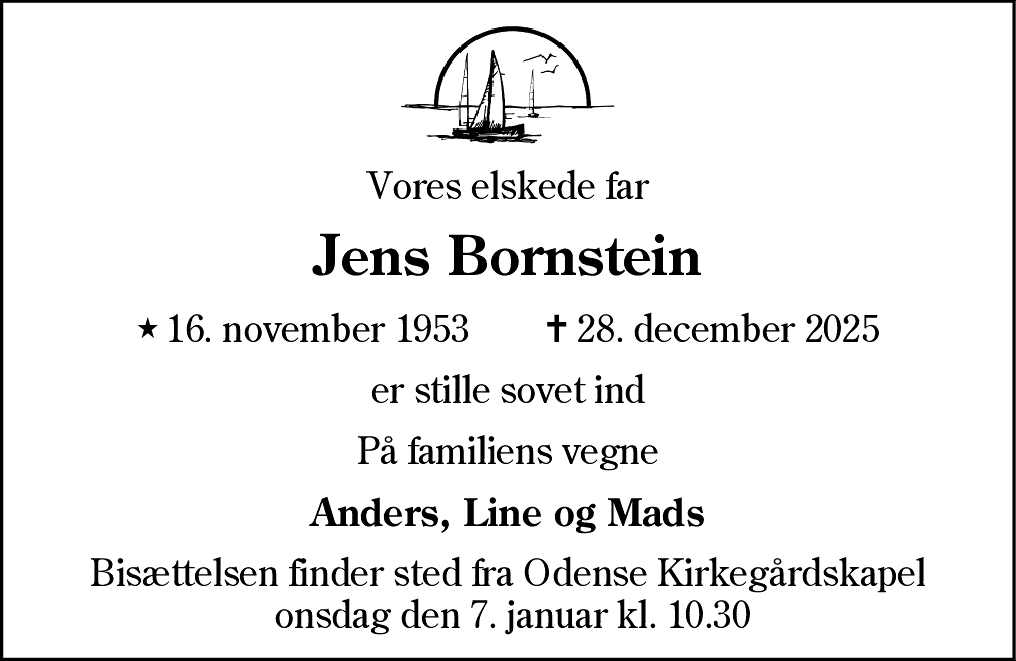 Dødsannonce for Jens Bornstein