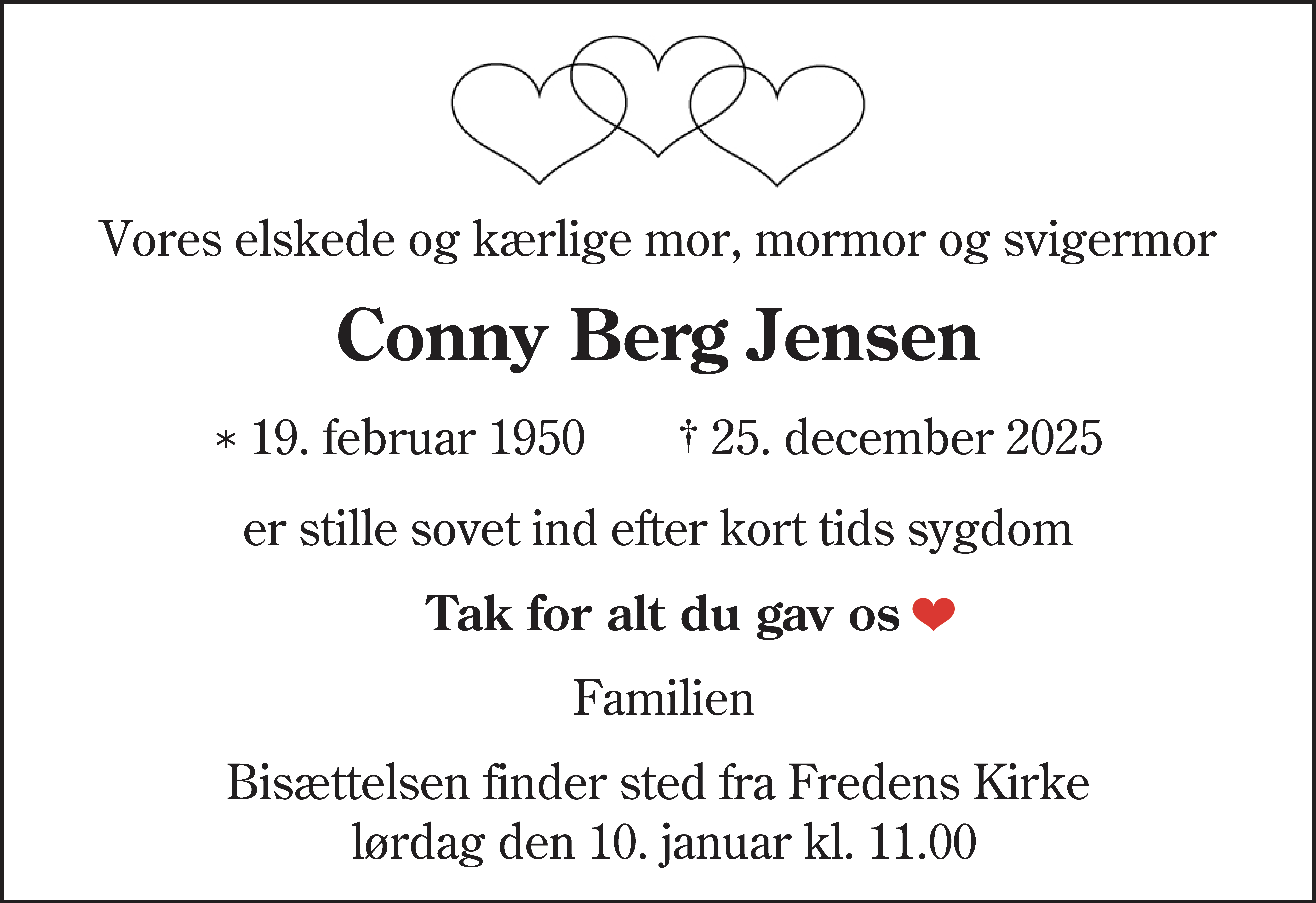 Dødsannonce for Conny Berg Jensen