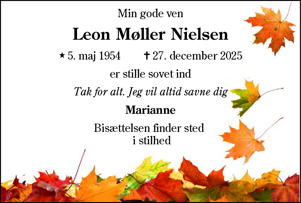 Dødsannonce for Leon Møller Nielsen