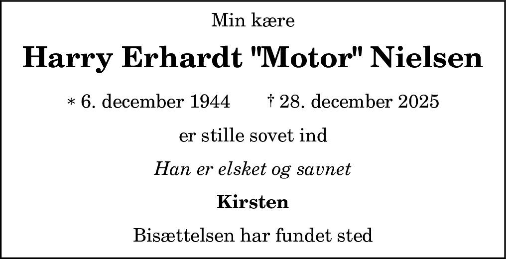 Dødsannonce for Harry Erhardt Nielsen