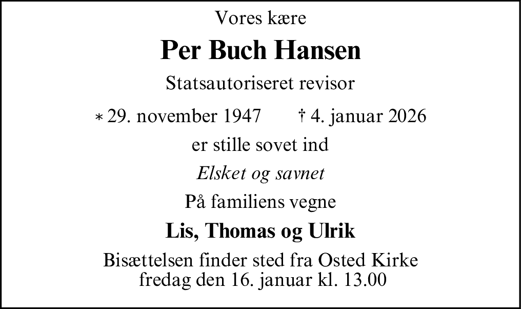 Dødsannonce for Per Buch Hansen