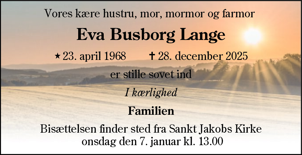Dødsannonce for Eva Busborg Lange