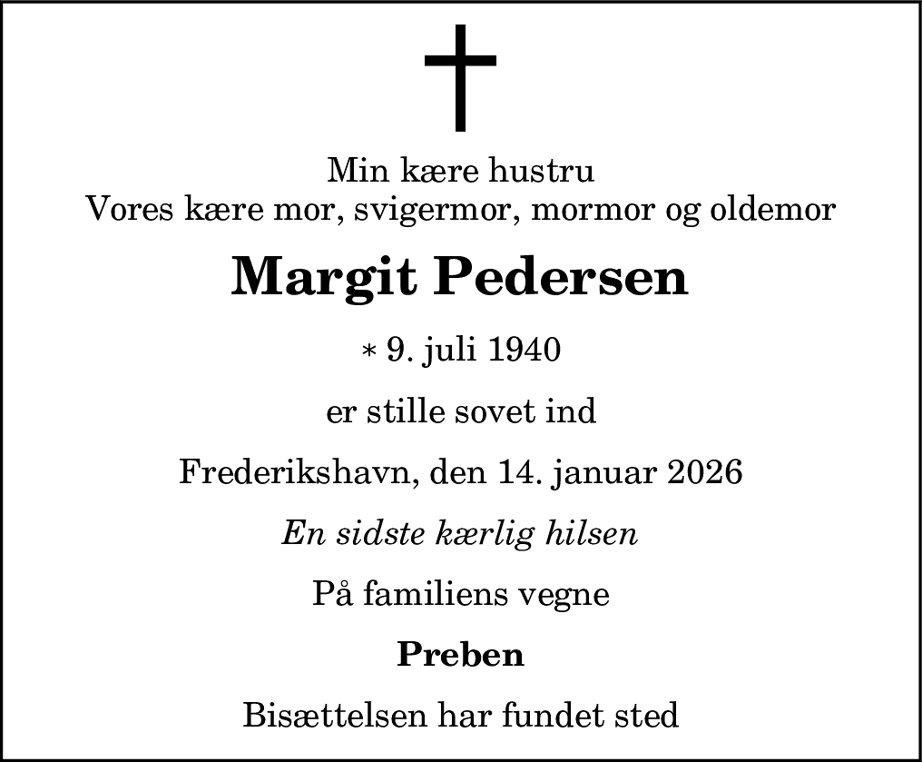 Dødsannonce for Margit Pedersen