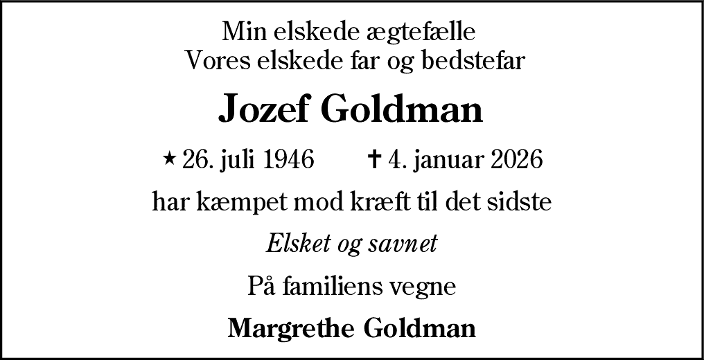 Dødsannonce for Jozef Goldman