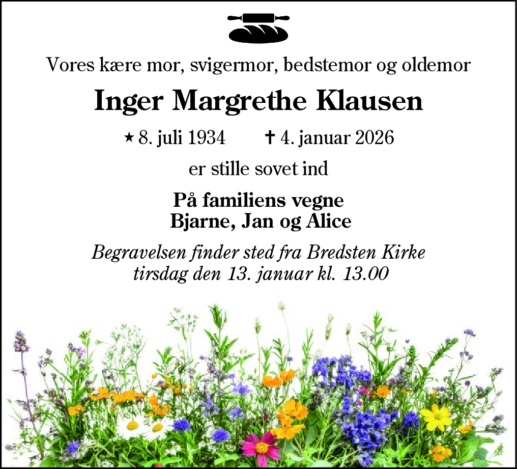 Dødsannonce for Inger Margrethe Klausen