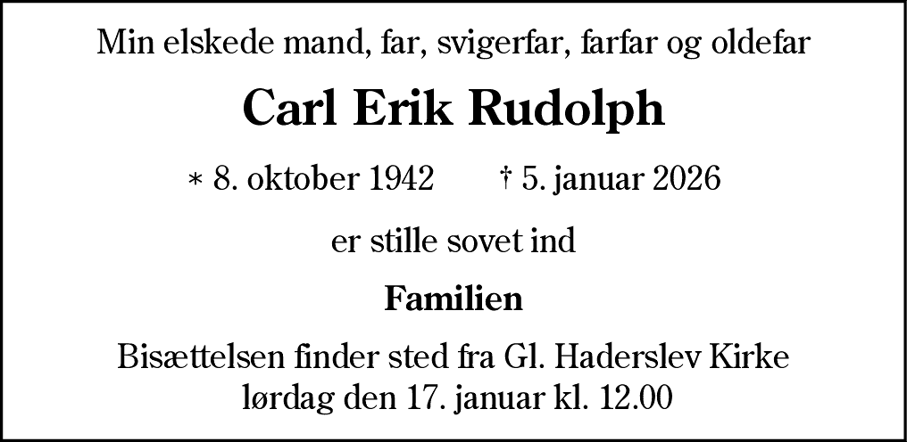 Dødsannonce for Carl Erik Rudolph