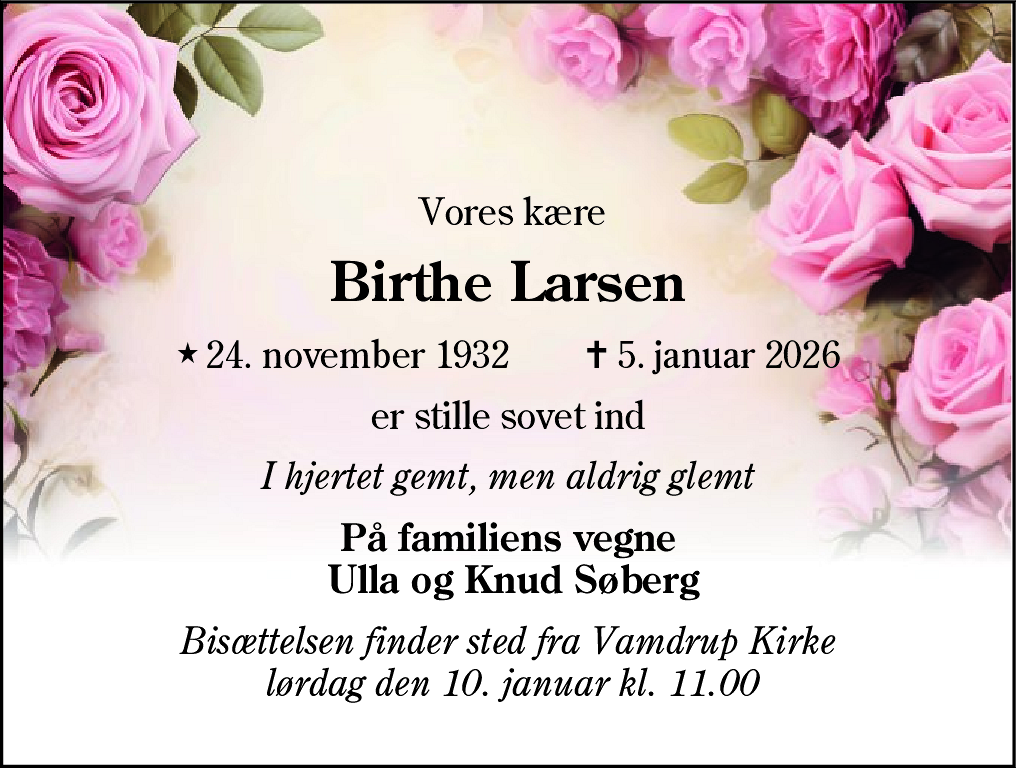 Dødsannonce for Birthe Larsen