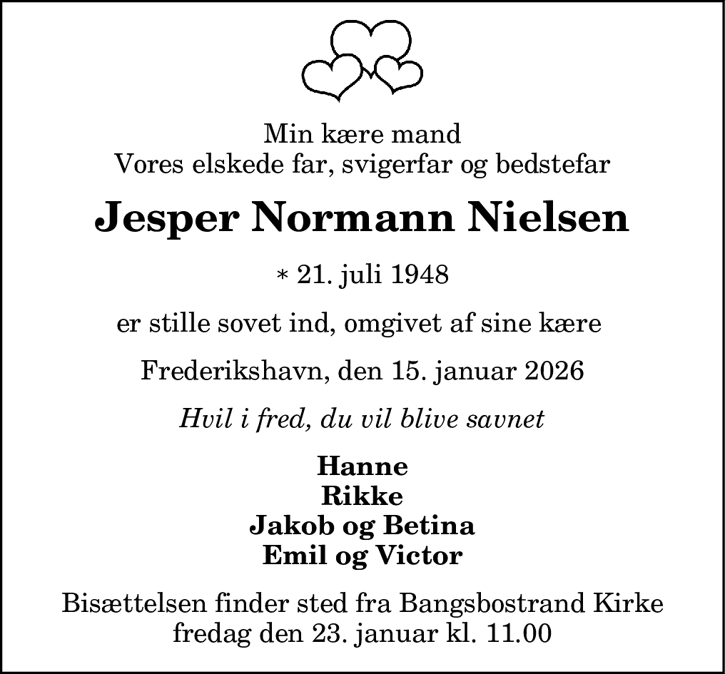 Dødsannonce for Jesper Normann Nielsen