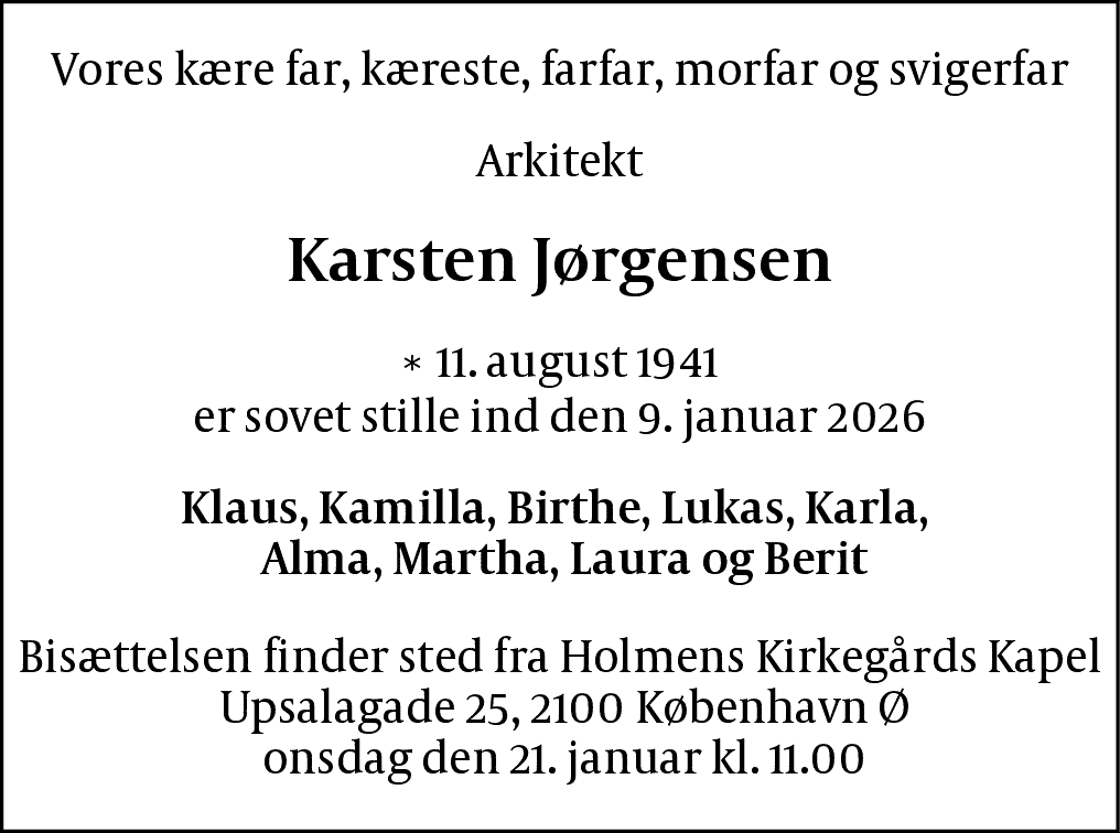 Dødsannonce for Karsten Jørgensen