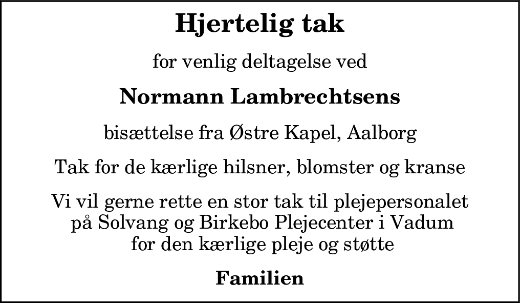 Dødsannonce for Normann Lambrechtsen