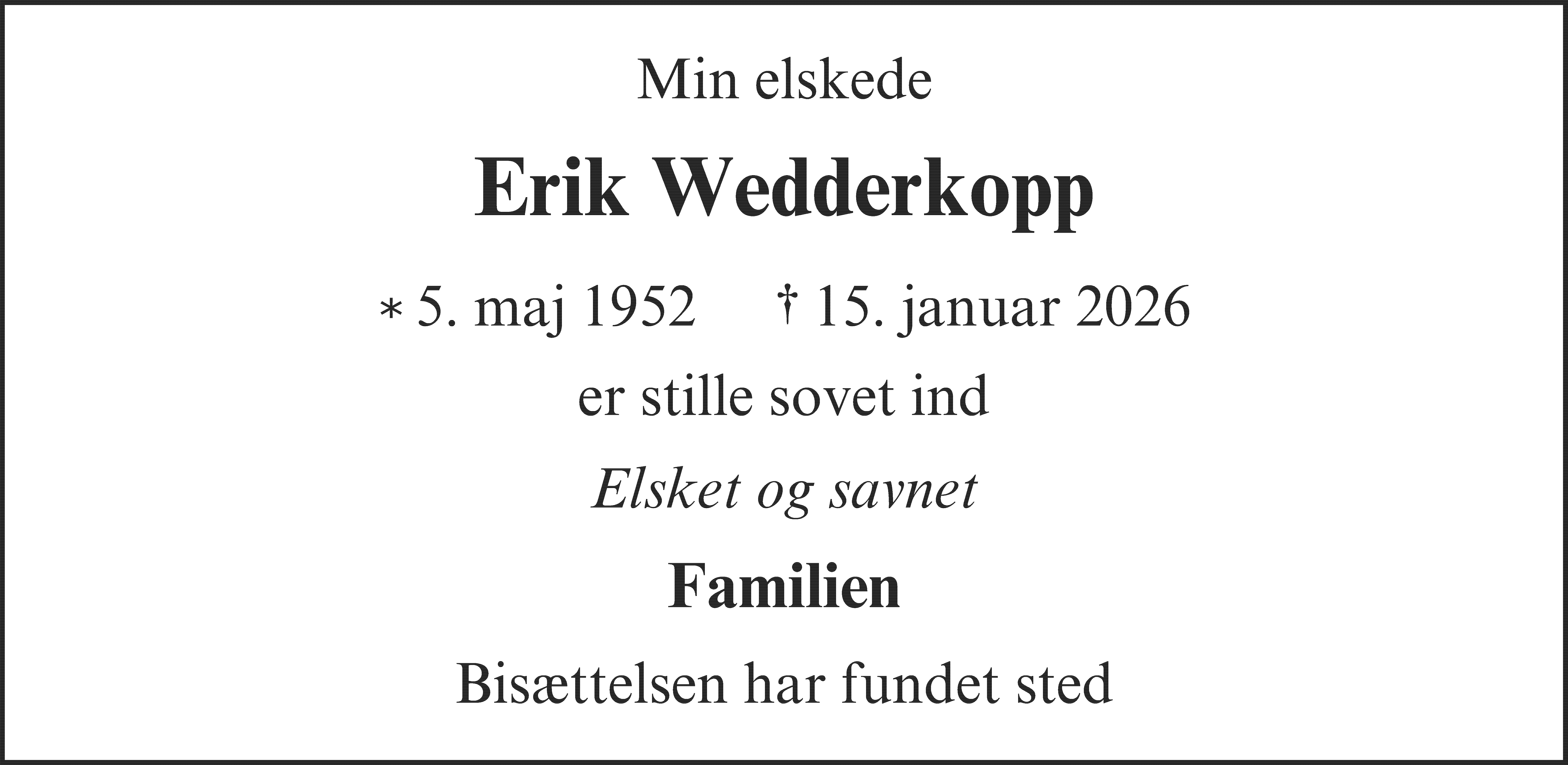 Dødsannonce for Erik Wedderkopp