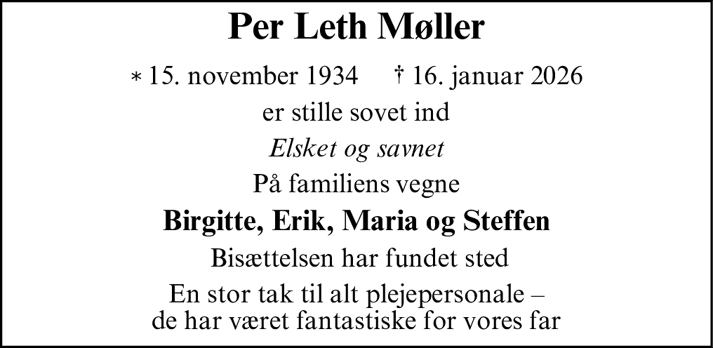 Dødsannonce for Per Julius Leth Møller