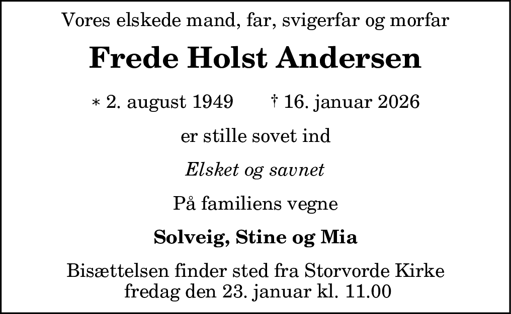 Dødsannonce for Frede Holst Andersen