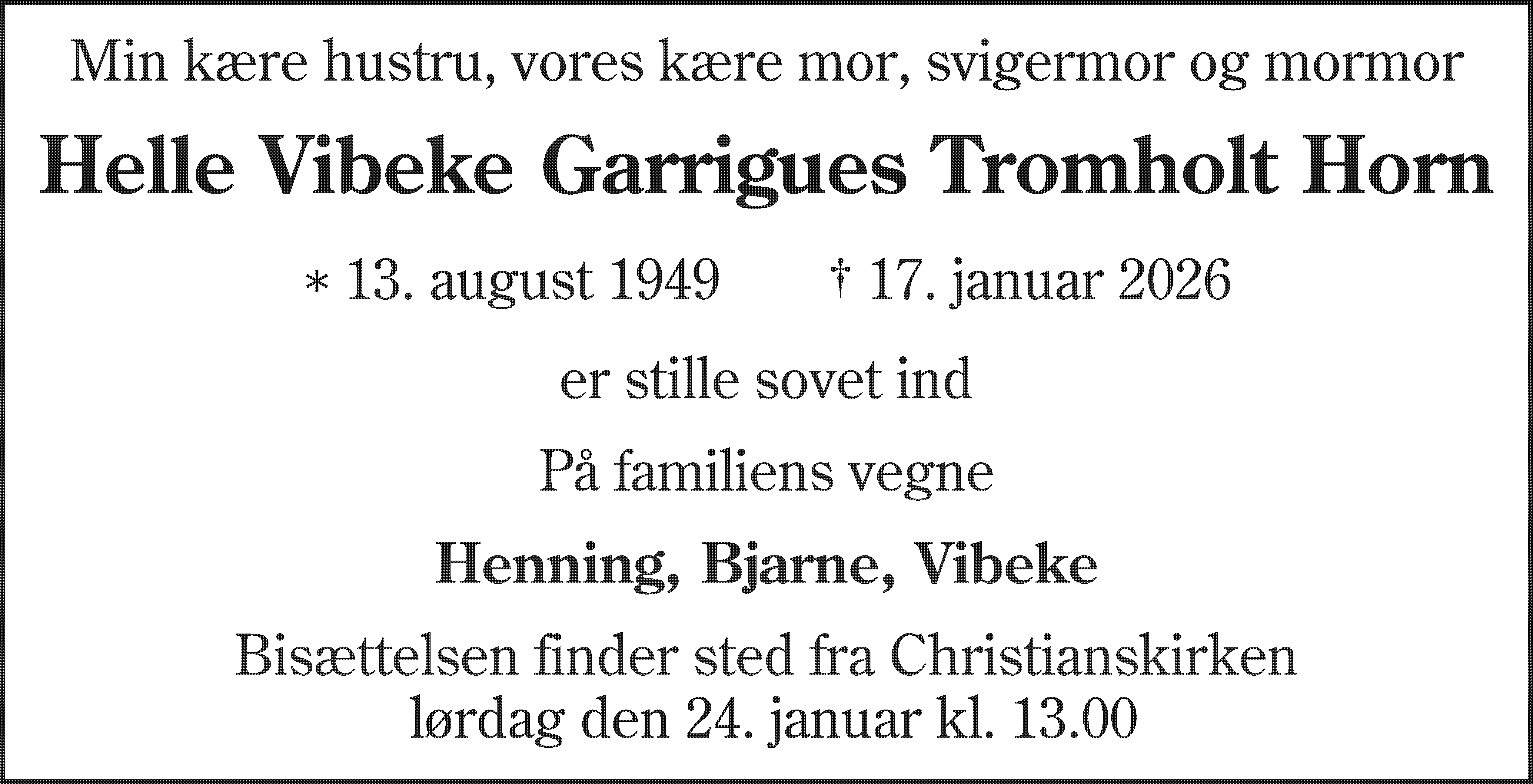 Dødsannonce for Helle Vibeke Garrigues Horn