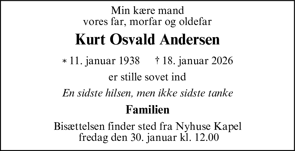 Dødsannonce for Kurt Osvald Andersen