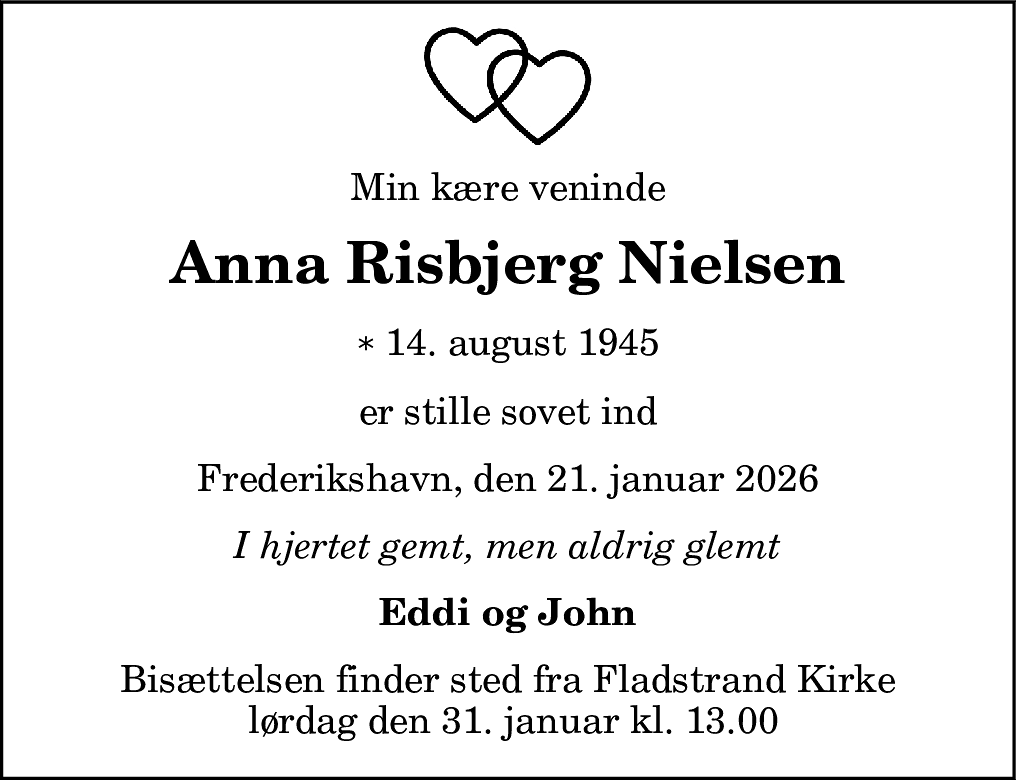 Dødsannonce for Anna Risbjerg Nielsen