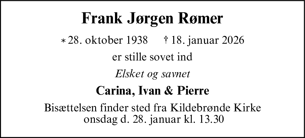 Dødsannonce for Frank Jørgen Rømer