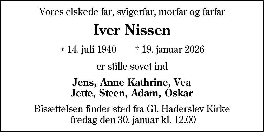 Dødsannonce for Iver Nissen