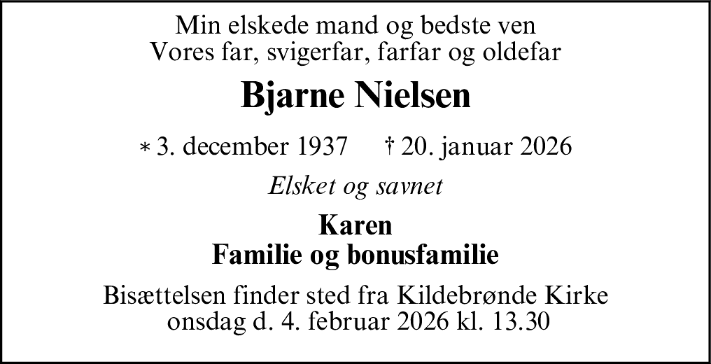 Dødsannonce for Bjarne Nielsen