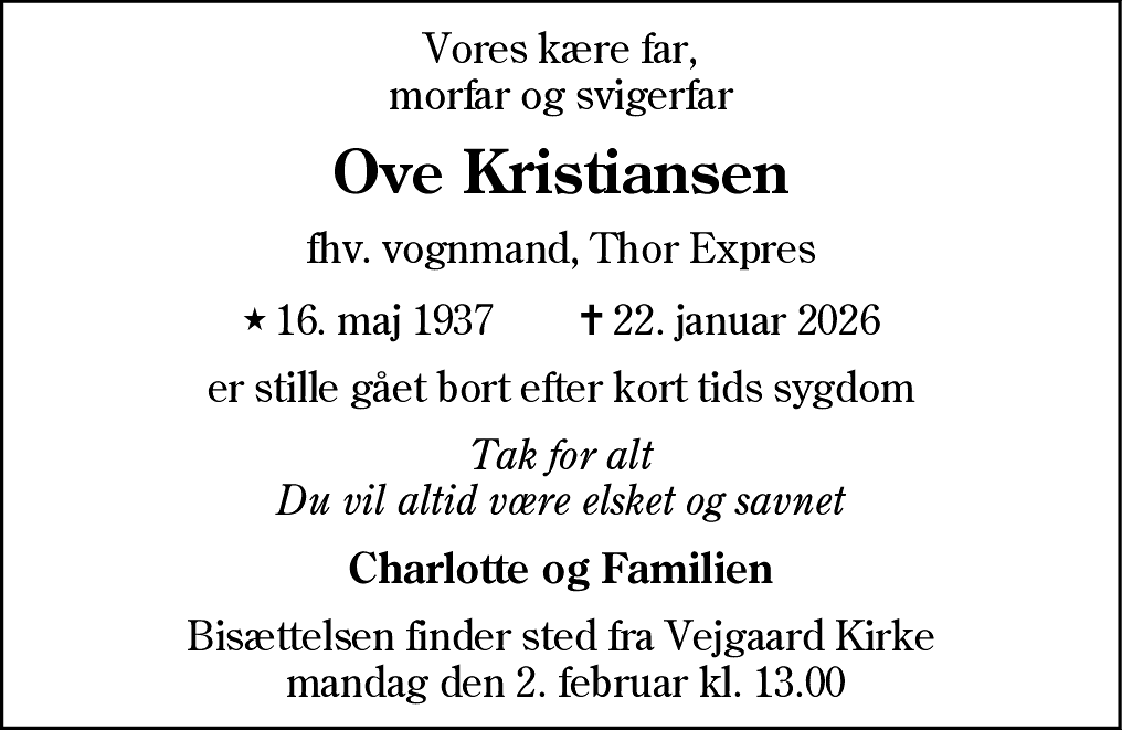 Dødsannonce for Ove Kristiansen
