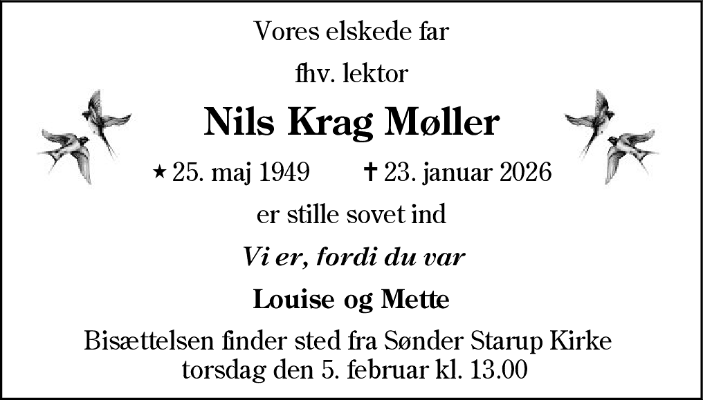 Dødsannonce for Nils Viggo Krag Møller