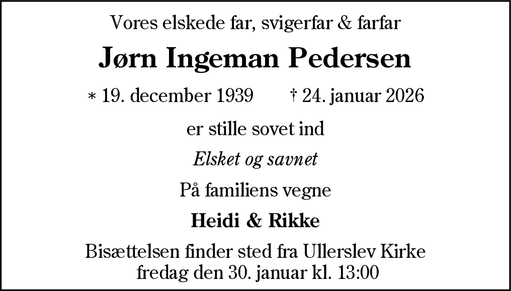 Dødsannonce for Jørn Ingeman Pedersen