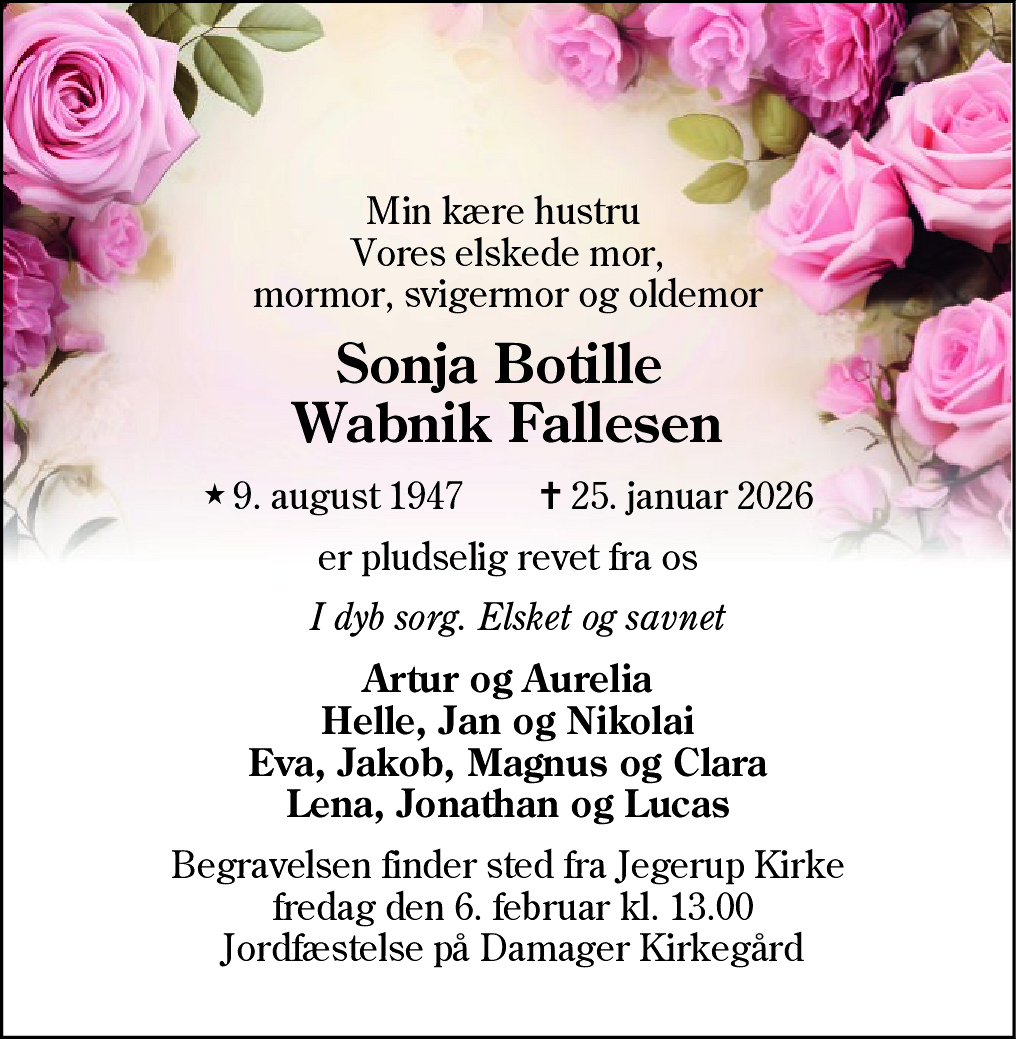 Dødsannonce for Sonja Botille Fallesen
