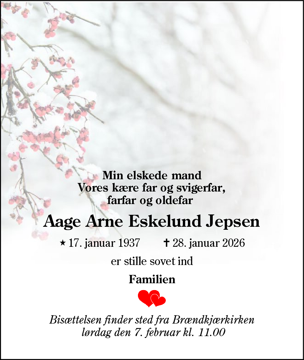 Dødsannonce for Aage Arne Eskelund Jepsen