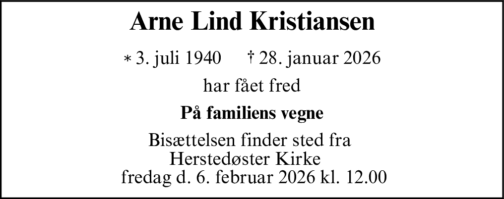 Dødsannonce for Arne Lind Kristiansen