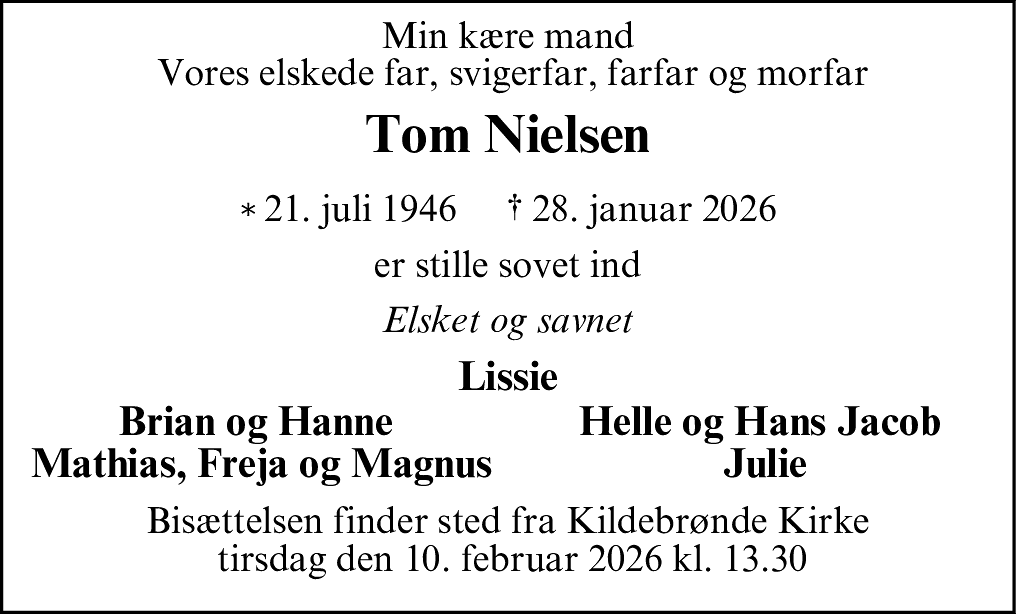 Dødsannonce for Tom Nielsen