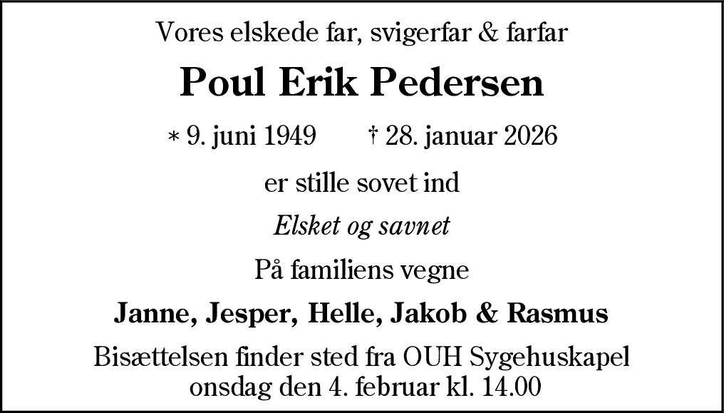 Dødsannonce for Poul Erik Pedersen