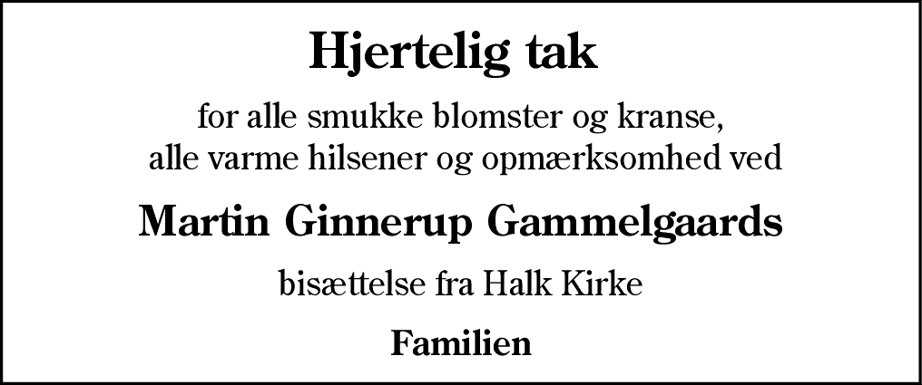 Dødsannonce for Martin Ginnerup Gammelgaard