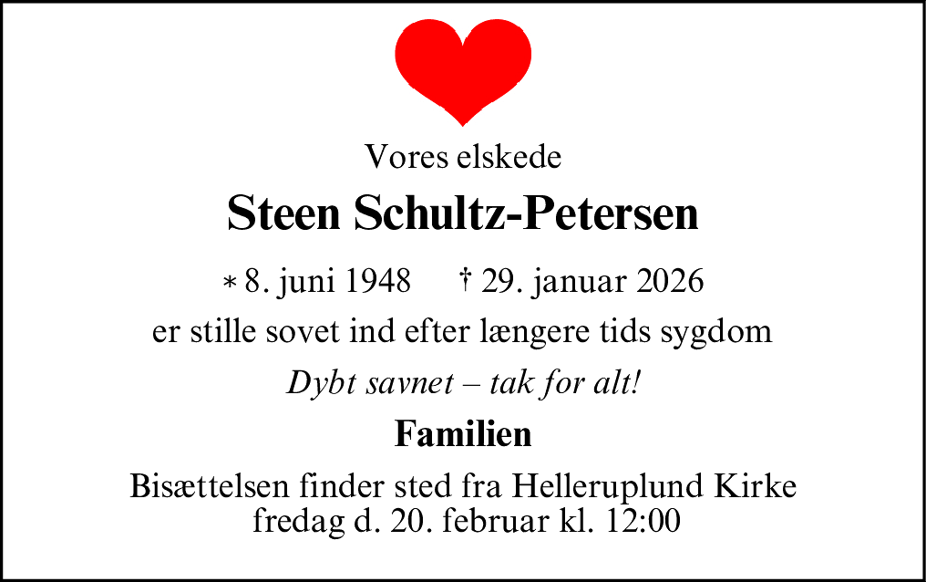 Dødsannonce for Steen Albert Forsberg Schultz-Petersen