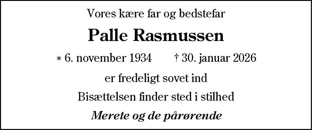 Dødsannonce for Knud Palle Rasmussen