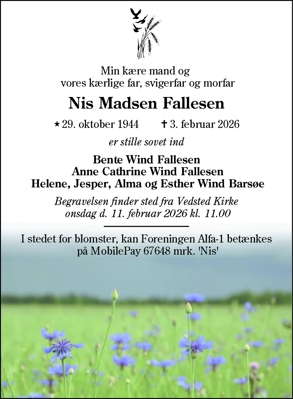 Dødsannonce for Nis Madsen Fallesen