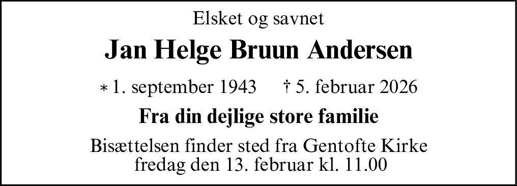 Dødsannonce for Jan Helge Bruun Andersen