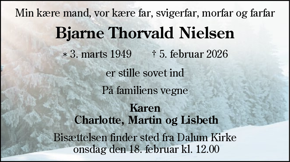 Dødsannonce for Bjarne Thorvald Nielsen