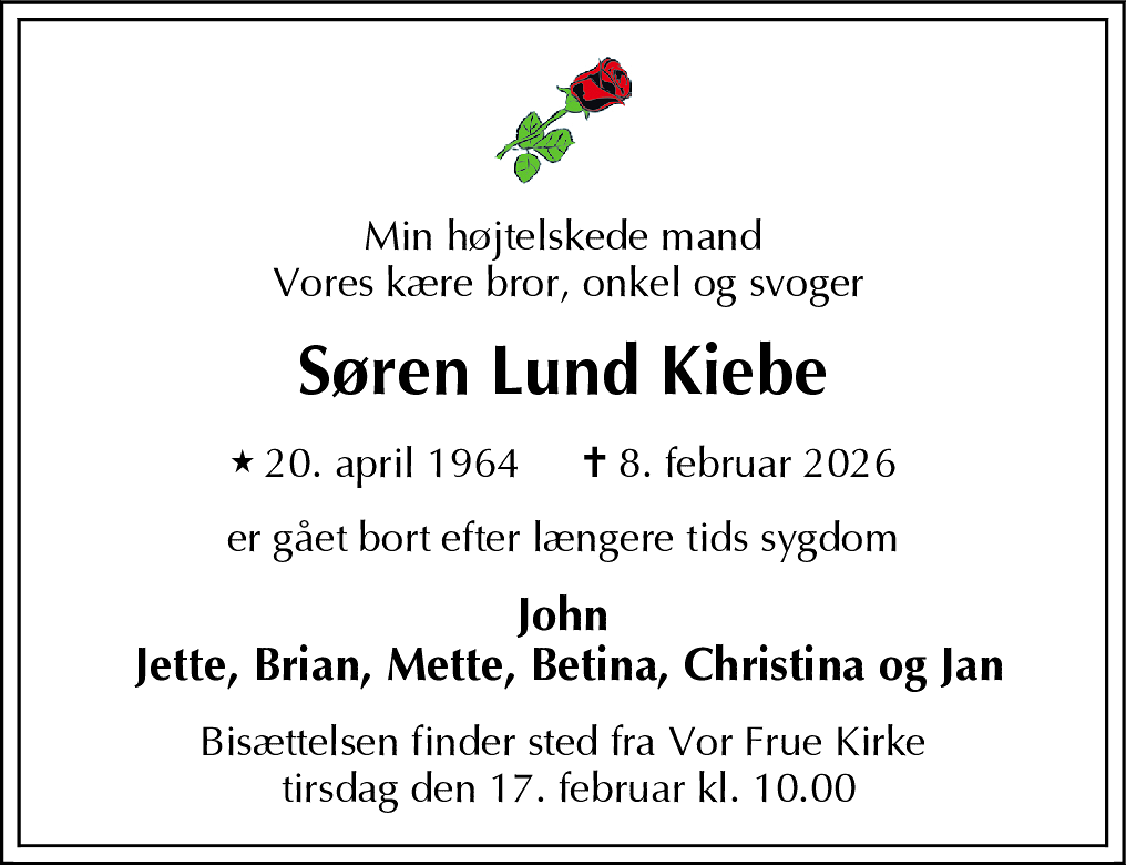 Dødsannonce for Søren Lund Kiebe