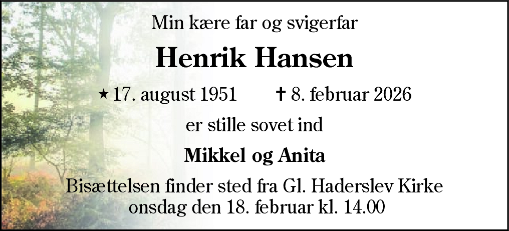 Dødsannonce for Henrik Hansen