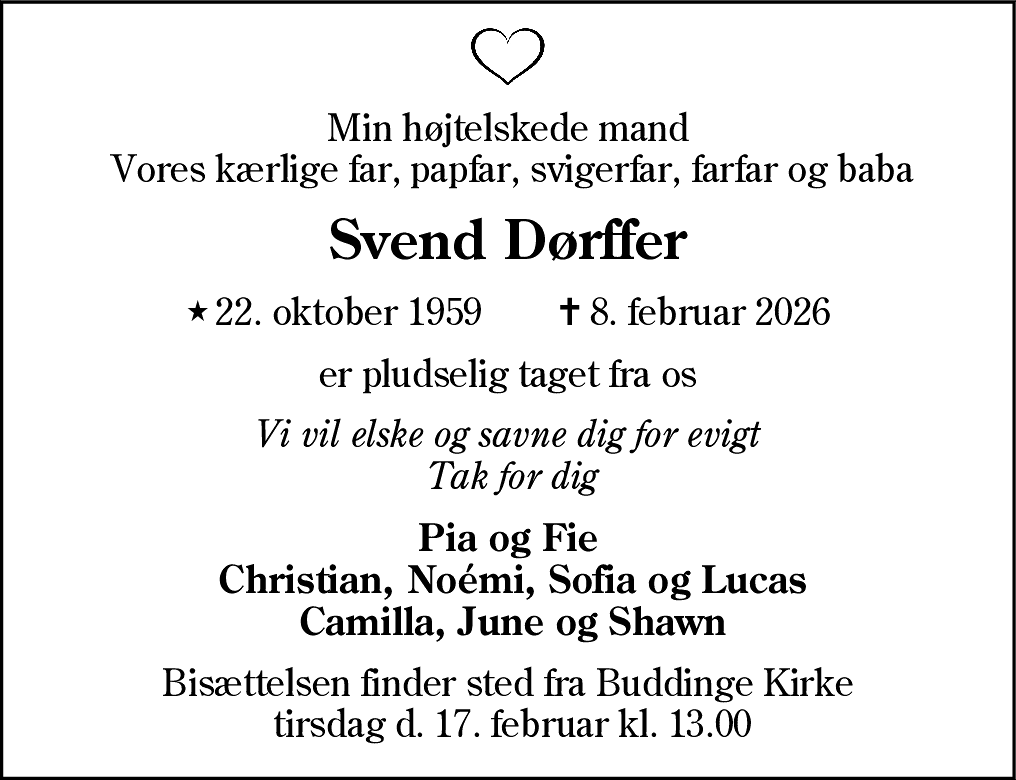 Dødsannonce for Svend Dørffer