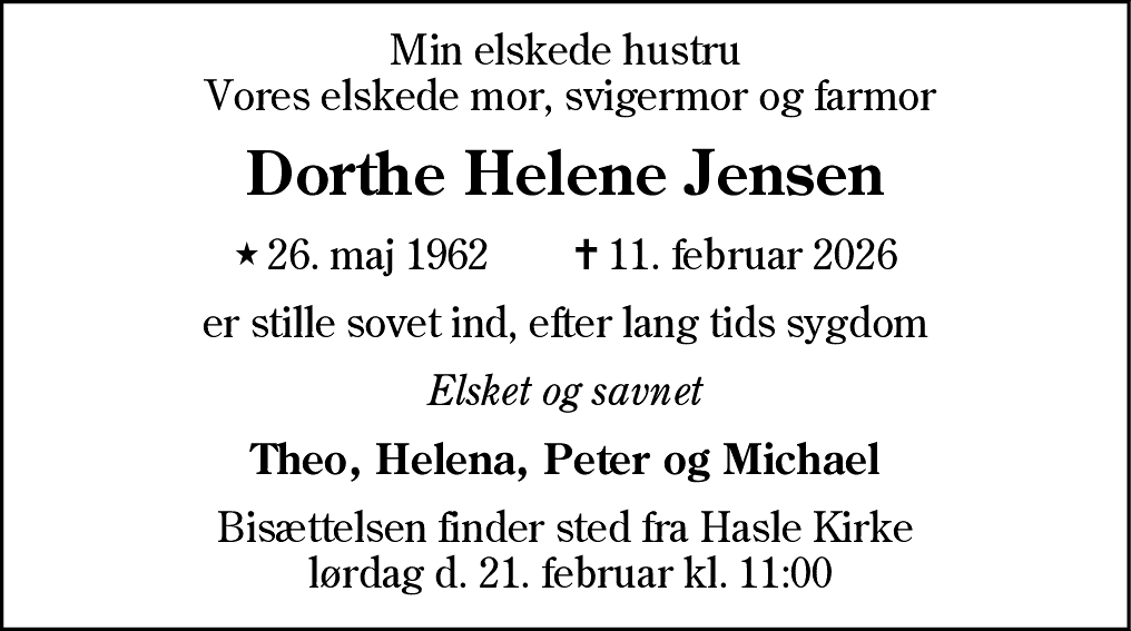 Dødsannonce for Dorthe Helene Jensen