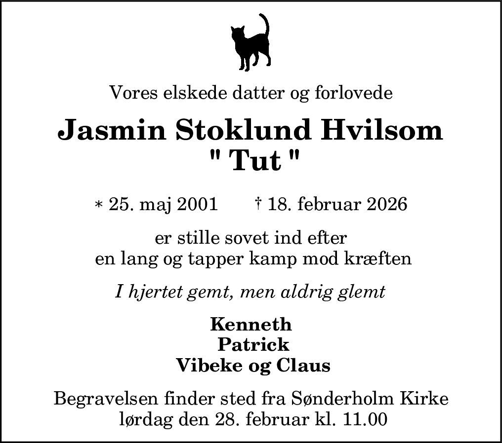 Dødsannonce for Jasmin Stoklund Hvilsom