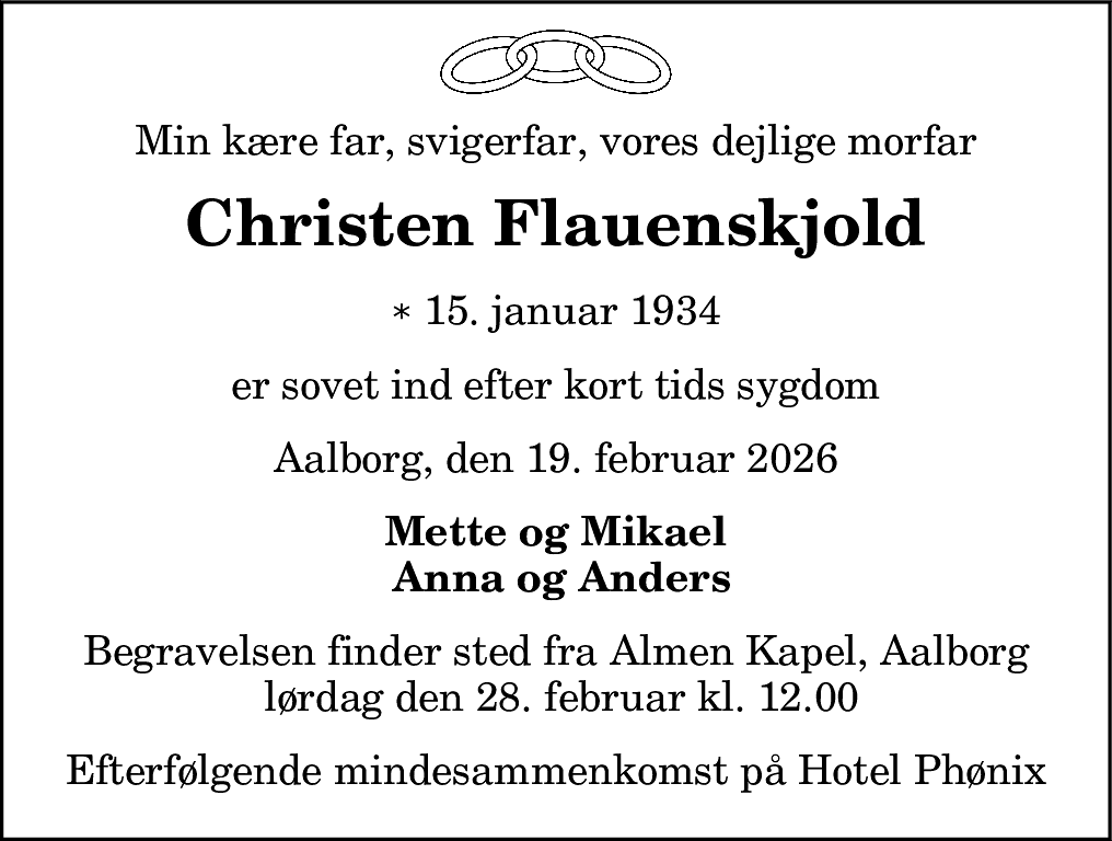 Dødsannonce for Christen Flauenskjold