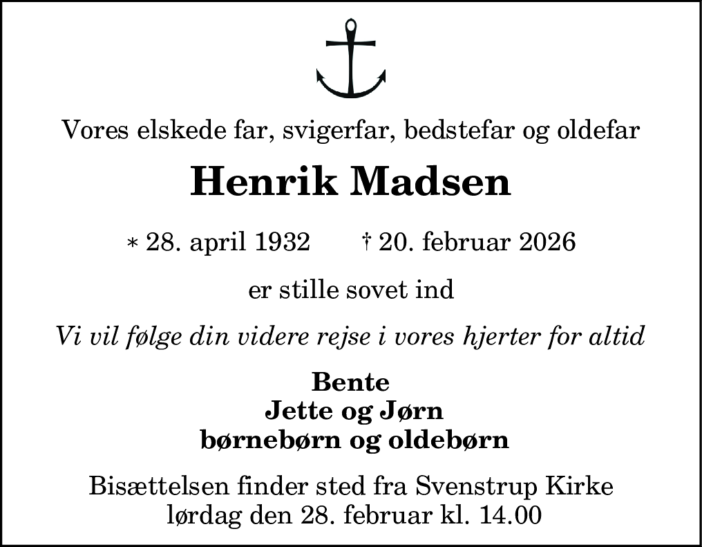 Dødsannonce for Henrik Madsen