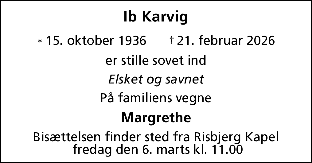 Dødsannonce for Ib Karvig