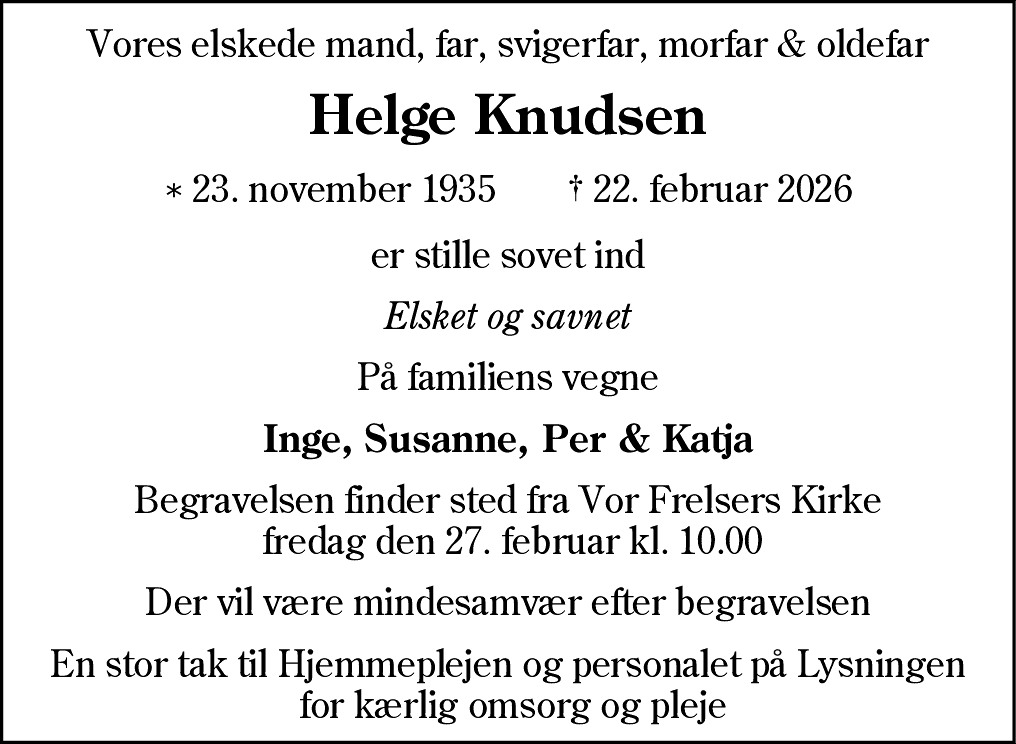 Dødsannonce for Helge Knudsen