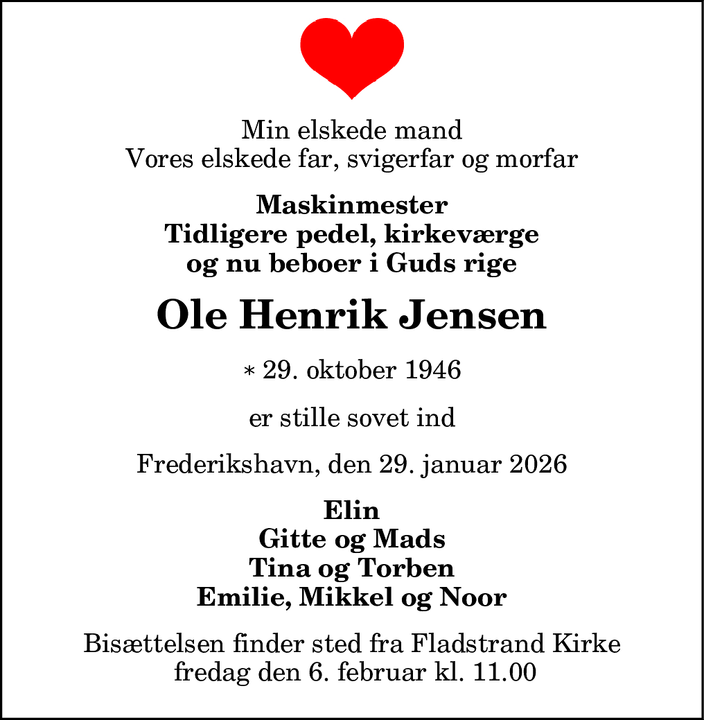 Dødsannonce for Ole Henrik Jensen