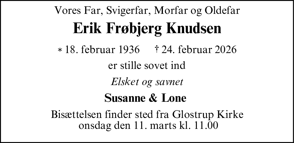 Dødsannonce for Erik Frøbjerg Knudsen