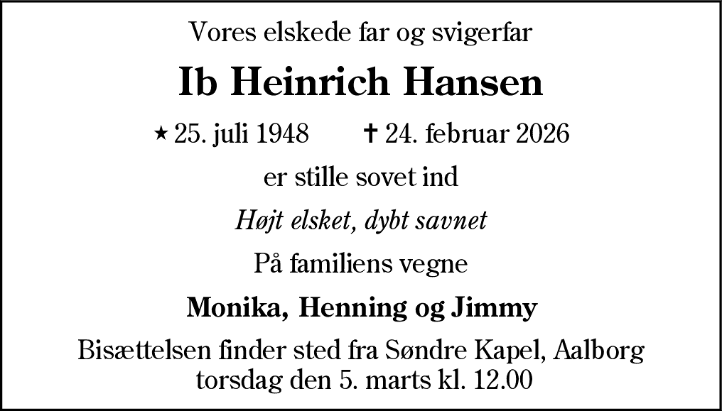 Dødsannonce for Ib Heinrich Hansen
