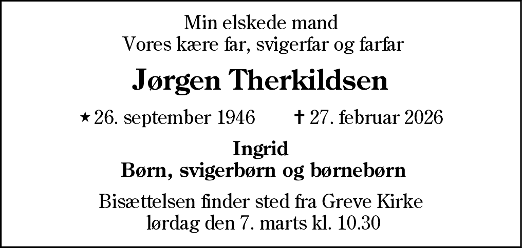 Dødsannonce for Jørgen Therkildsen